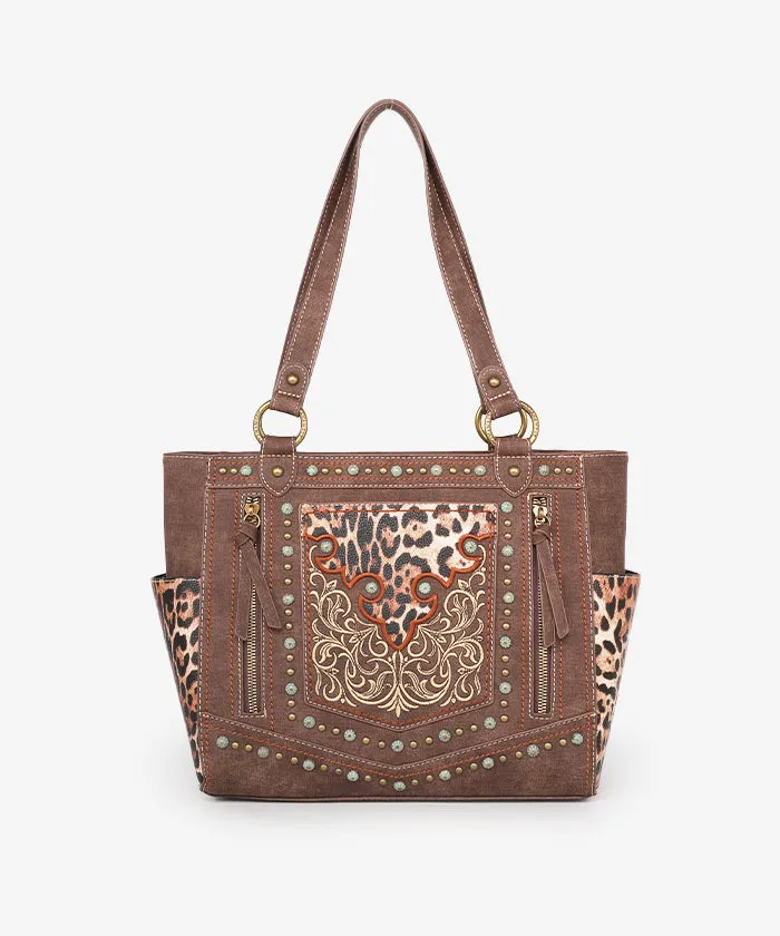 Montana West Embroidered Floral Leopard Concealed Carry Tote