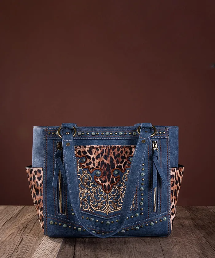 Montana West Embroidered Floral Leopard Concealed Carry Tote