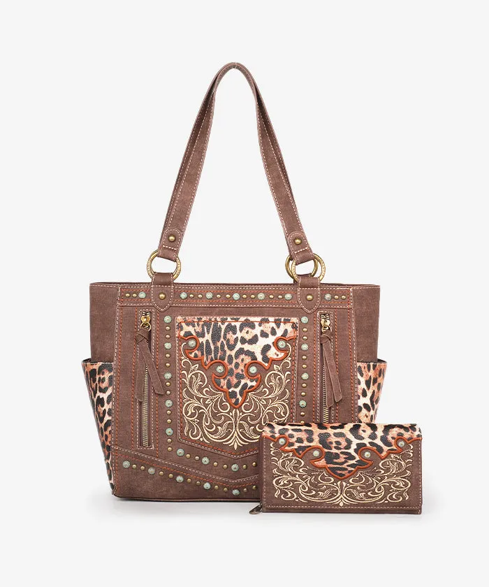 Montana West Embroidered Floral Leopard Concealed Carry Tote