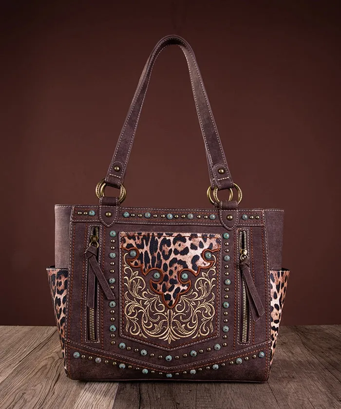 Montana West Embroidered Floral Leopard Concealed Carry Tote