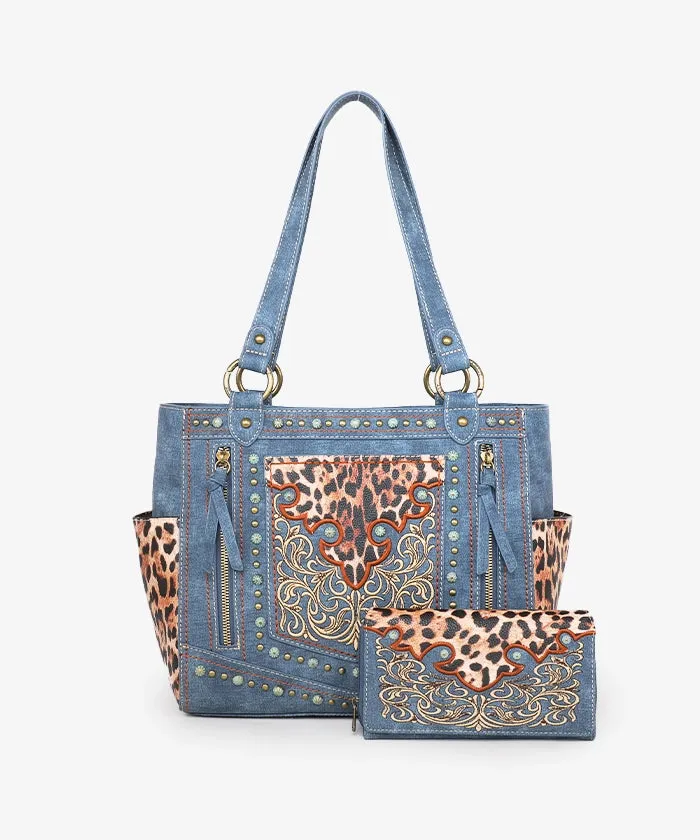 Montana West Embroidered Floral Leopard Concealed Carry Tote