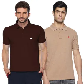 ONN Men's Cotton Polo T-Shirt (Pack of 2) in Solid Camel-Coffee colours