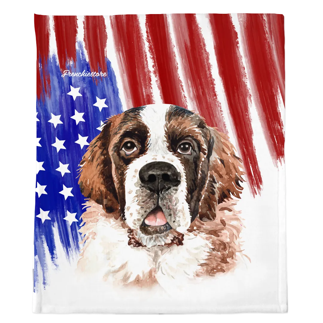 Patriotic Saint Bernard Blanket | American dog in Watercolors