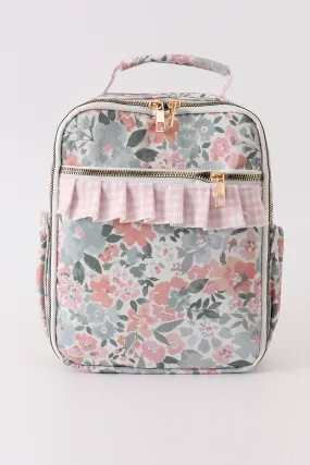 Pink floral lunch bag