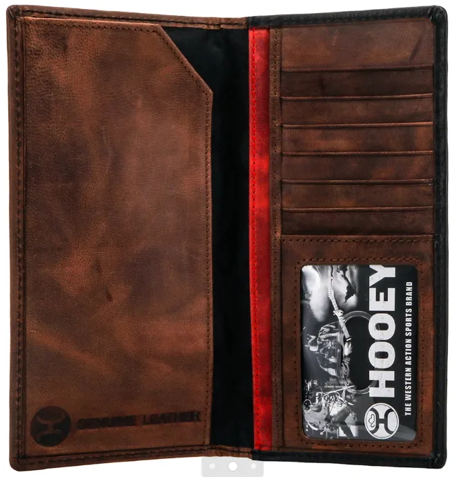 "Chapawee" Laser Cut Aztec Print Leather Rodeo Wallet with Black/Red/Ivory Inlay and Hooey Logo Rivet