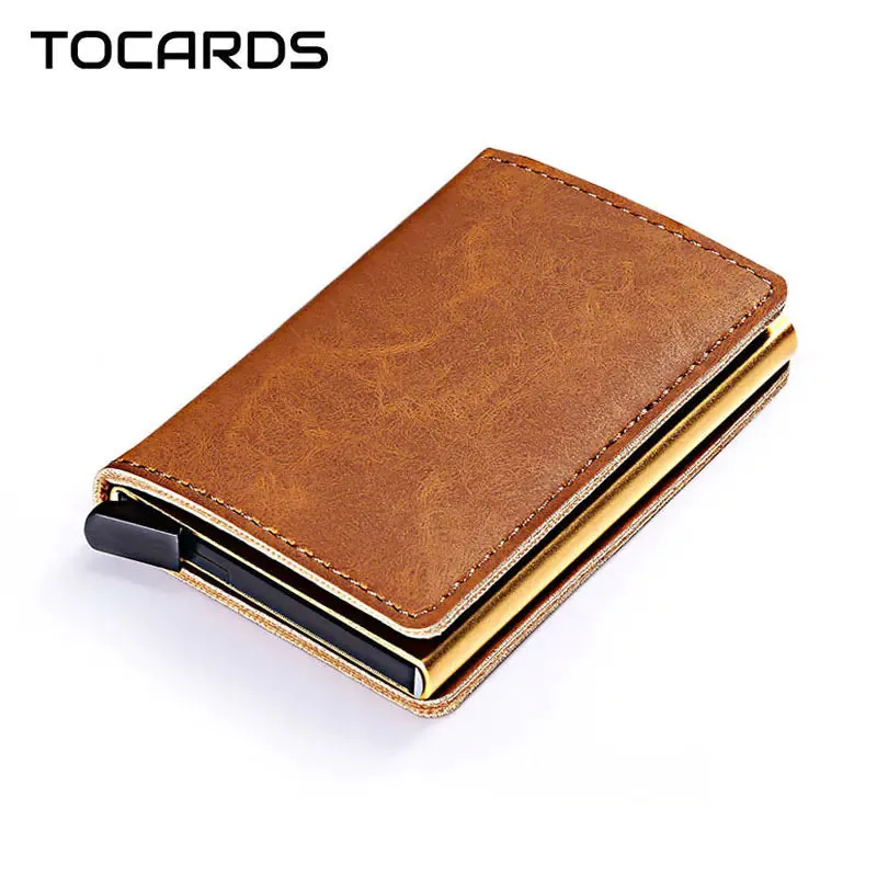 RFID Lock Vintage Automatic Leather Credit Card Holder - Vegan leather - Imported