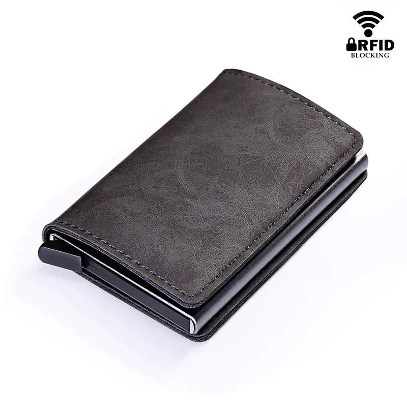 RFID Lock Vintage Automatic Leather Credit Card Holder - Vegan leather - Imported