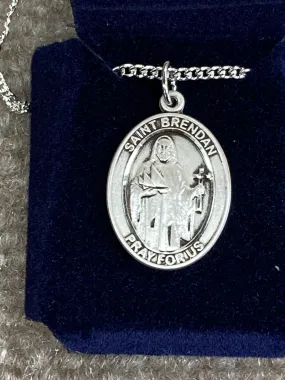 Saint Brendan Silver Pendant With Chain Religious