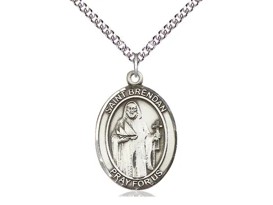 Saint Brendan Silver Pendant With Chain Religious