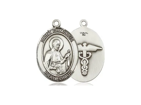 Saint Camillus Nurse Silver Oval Pendant With Chain