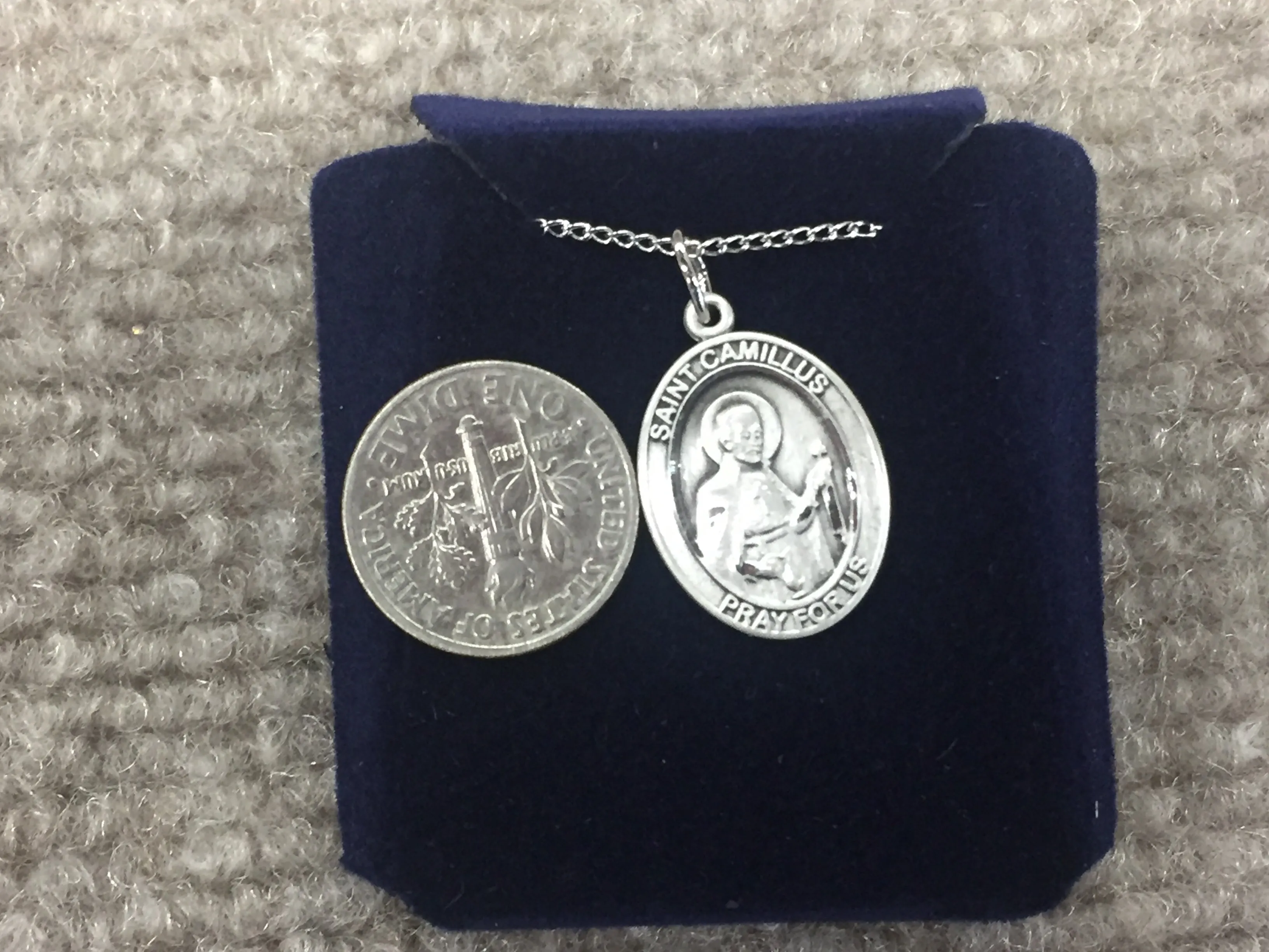 Saint Camillus Nurse Silver Oval Pendant With Chain