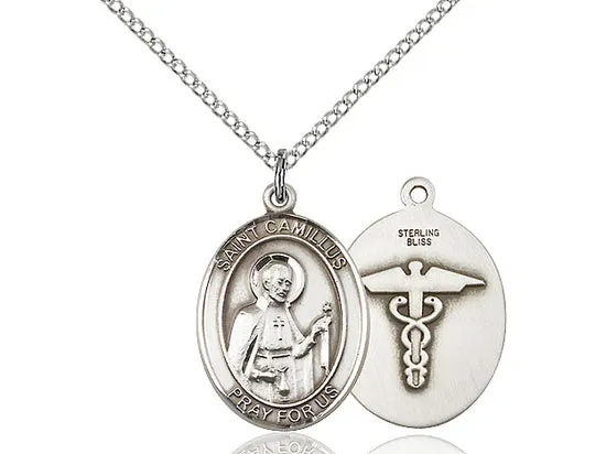 Saint Camillus Nurse Silver Oval Pendant With Chain