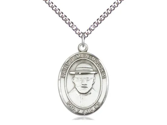 Saint Damien Of Molokai Silver Medal With Silver Chain Religious