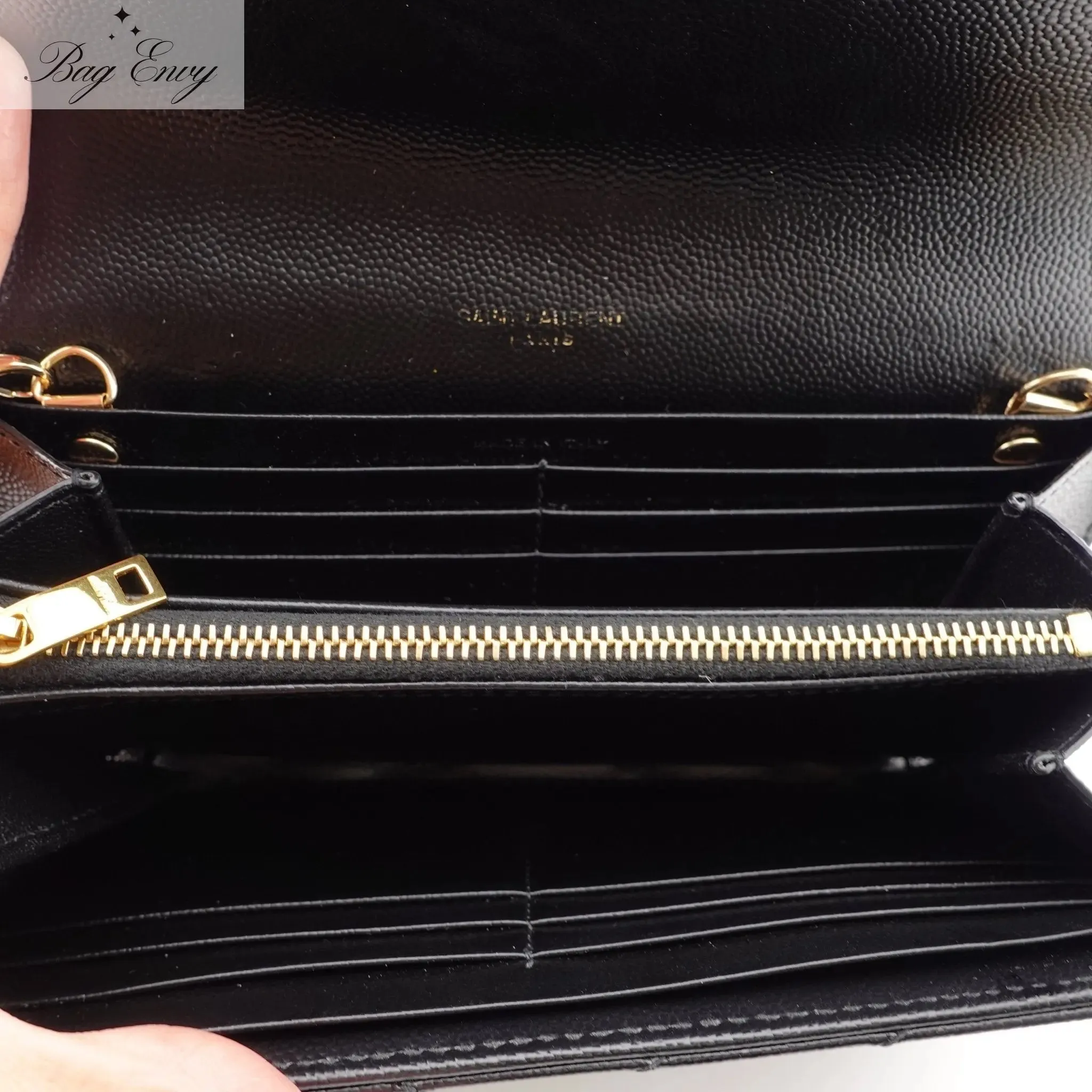 SAINT LAURENT Grain de Poudre Chevron Cassandra YSL Clutch with Unbranded Chain