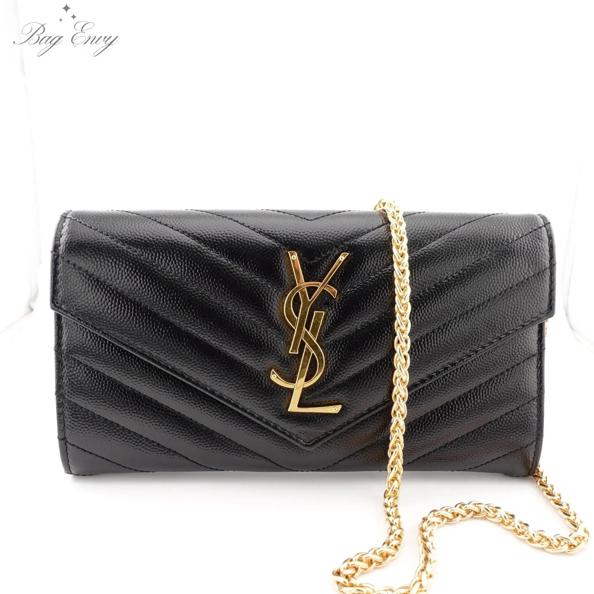 SAINT LAURENT Grain de Poudre Chevron Cassandra YSL Clutch with Unbranded Chain