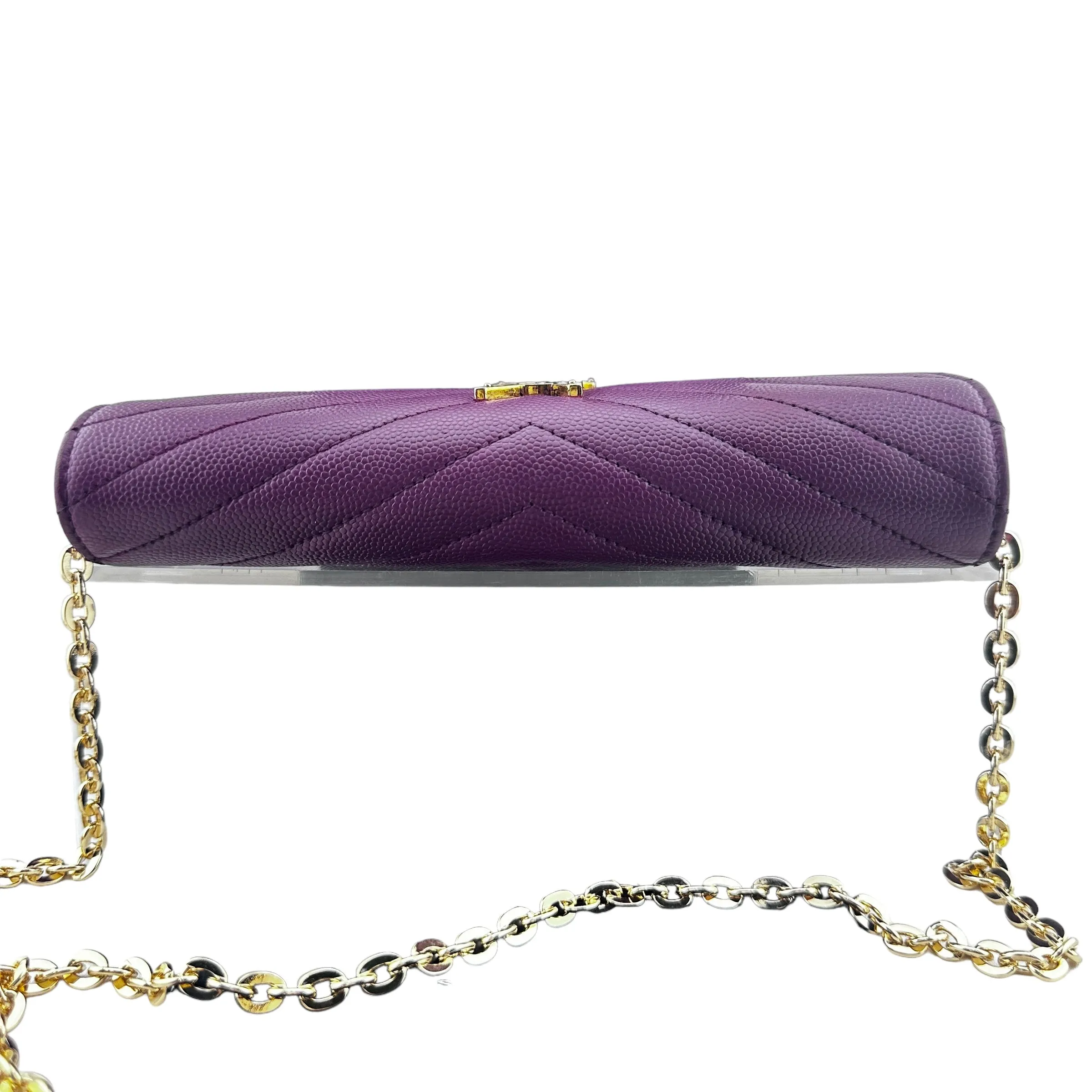 SAINT LAURENT Grain de Poudre Chevron Cassandra YSL Clutch with Unbranded Chain