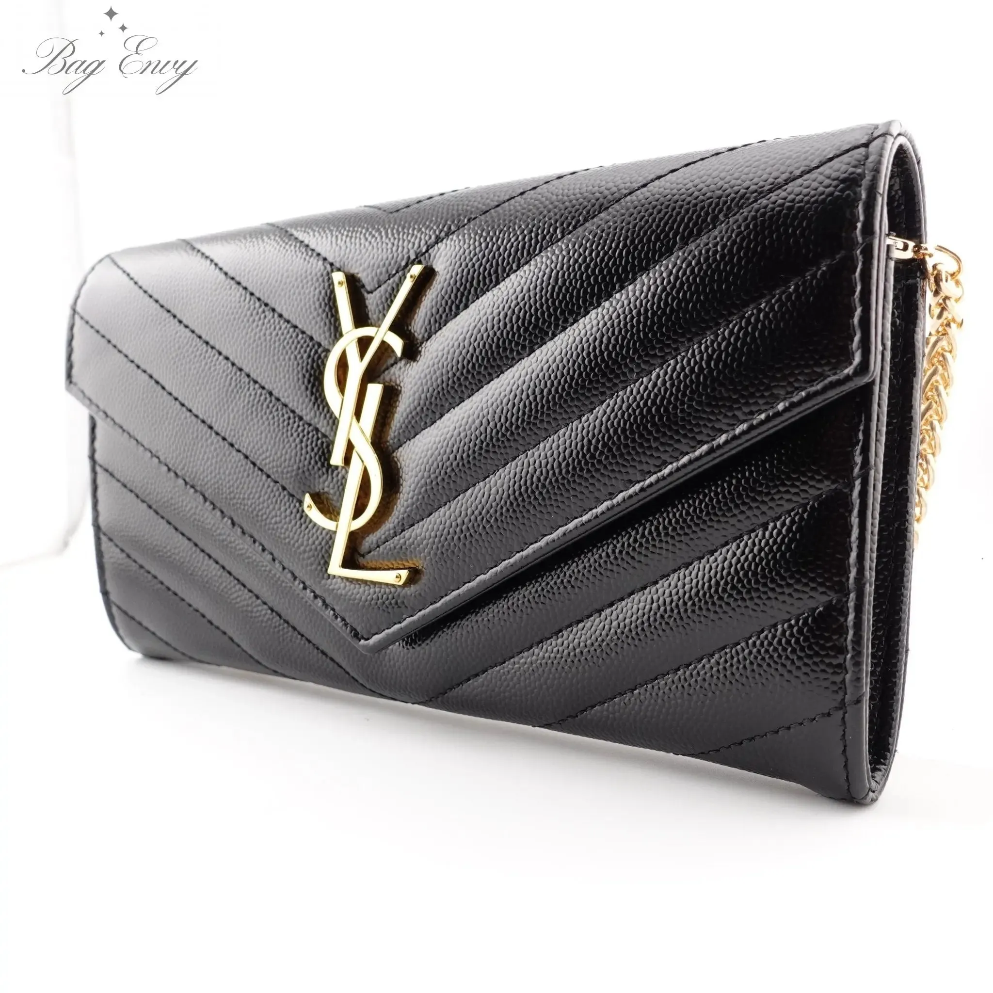 SAINT LAURENT Grain de Poudre Chevron Cassandra YSL Clutch with Unbranded Chain