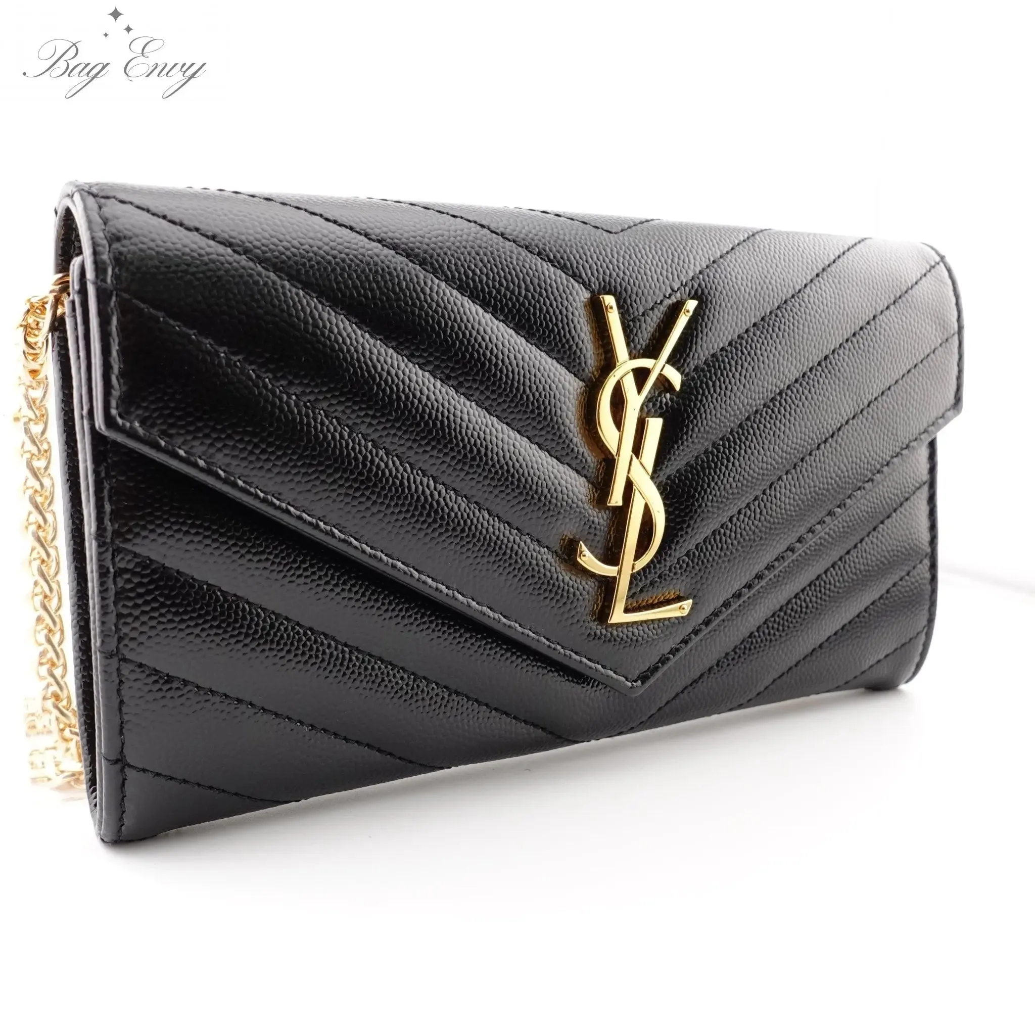 SAINT LAURENT Grain de Poudre Chevron Cassandra YSL Clutch with Unbranded Chain