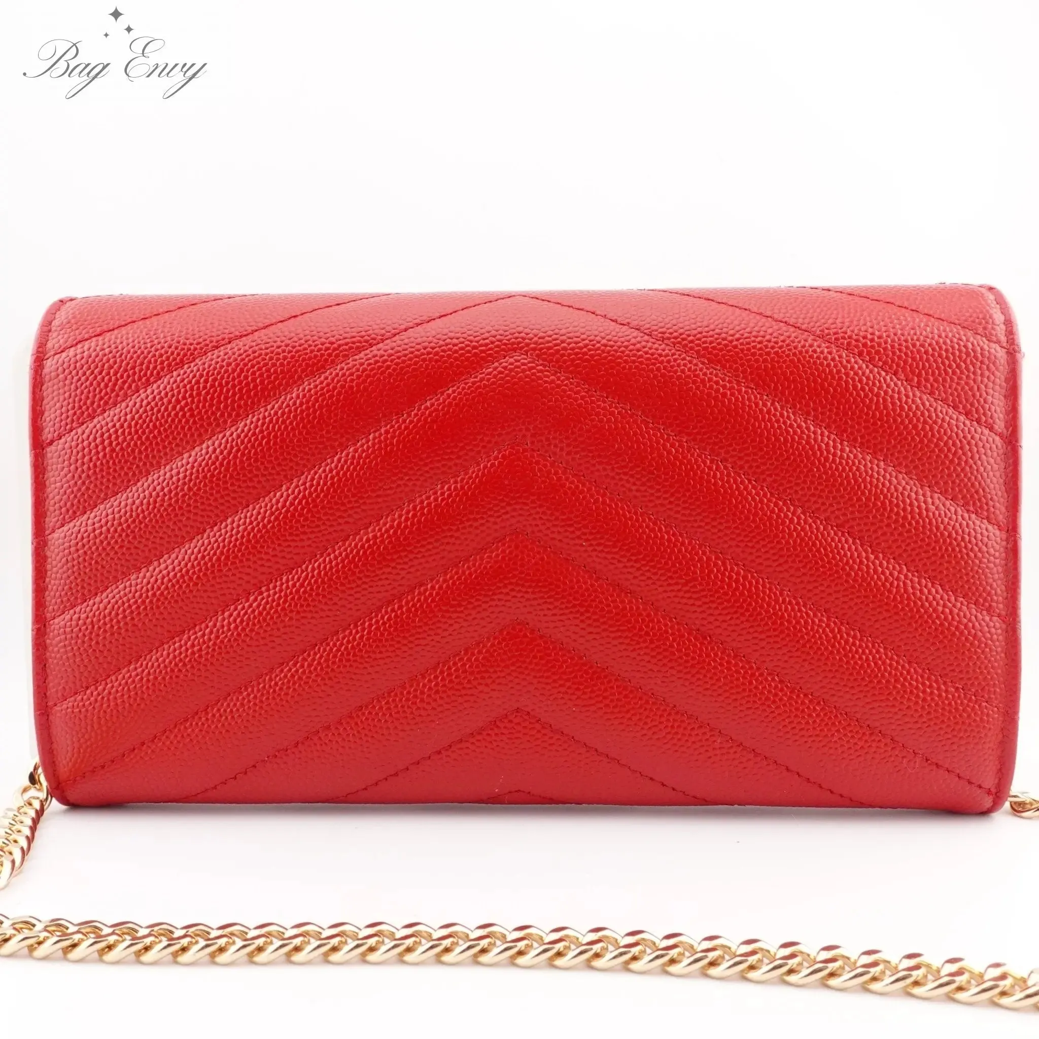 SAINT LAURENT Grain de Poudre Chevron YSL Cassandra Clutch on Chain