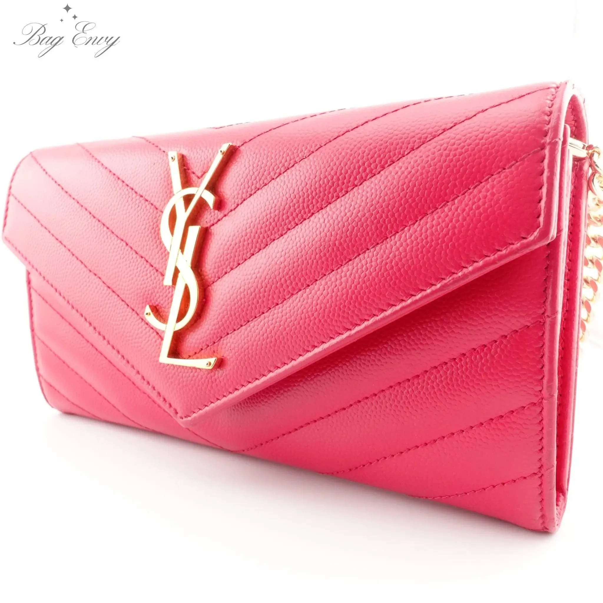 SAINT LAURENT Grain de Poudre Chevron YSL Clutch on Chain