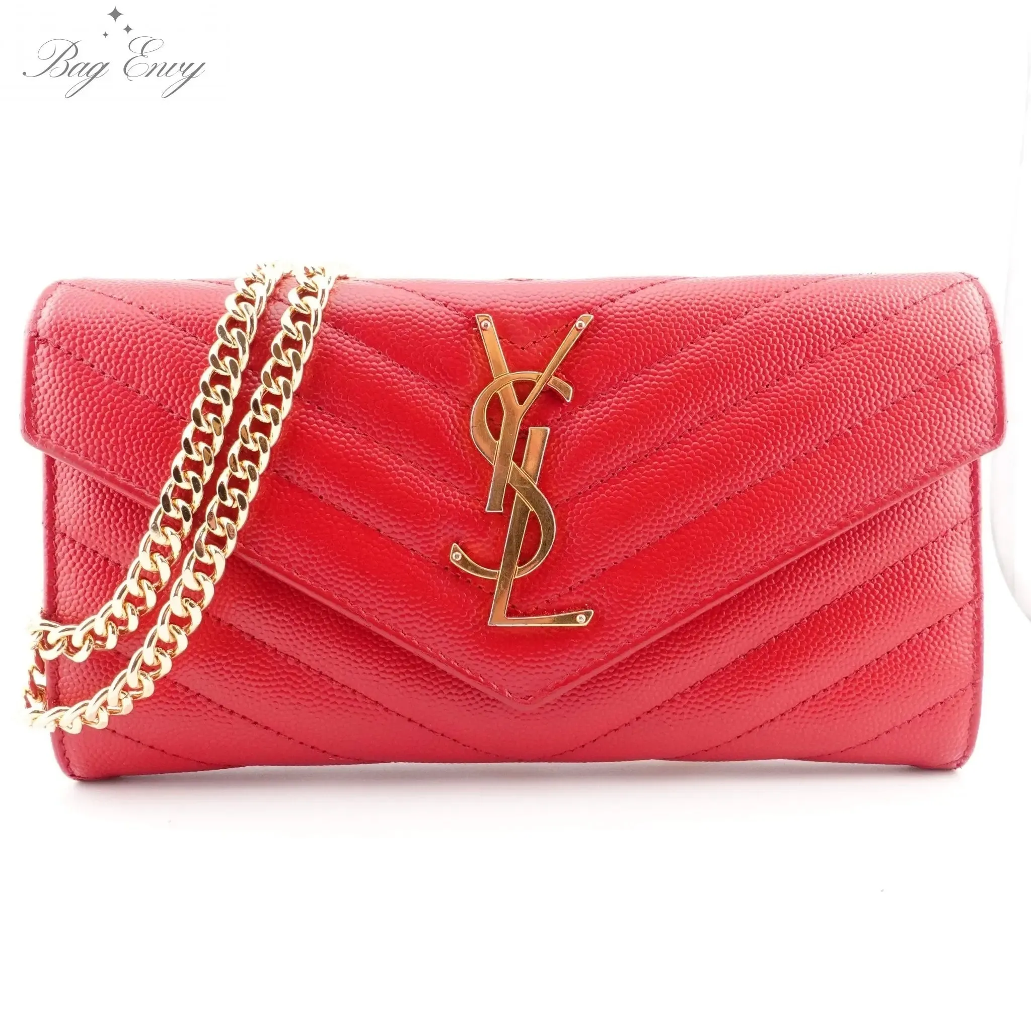 SAINT LAURENT Grain de Poudre Chevron YSL Clutch on Chain