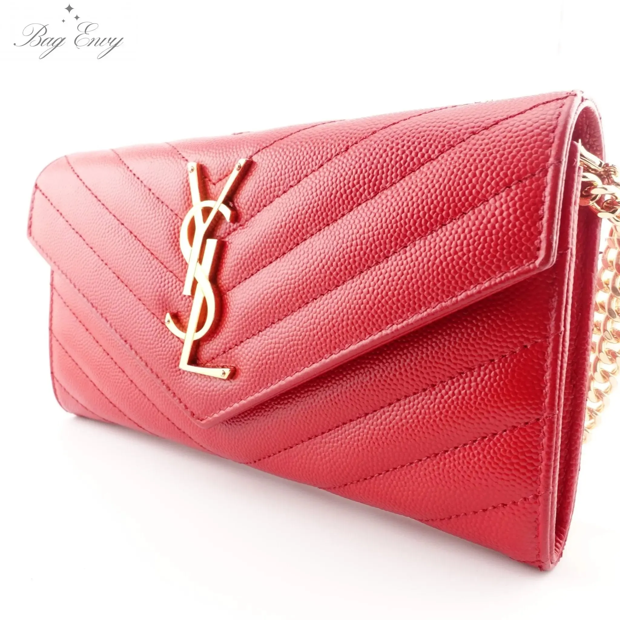 SAINT LAURENT Grain de Poudre Chevron YSL Clutch on Chain