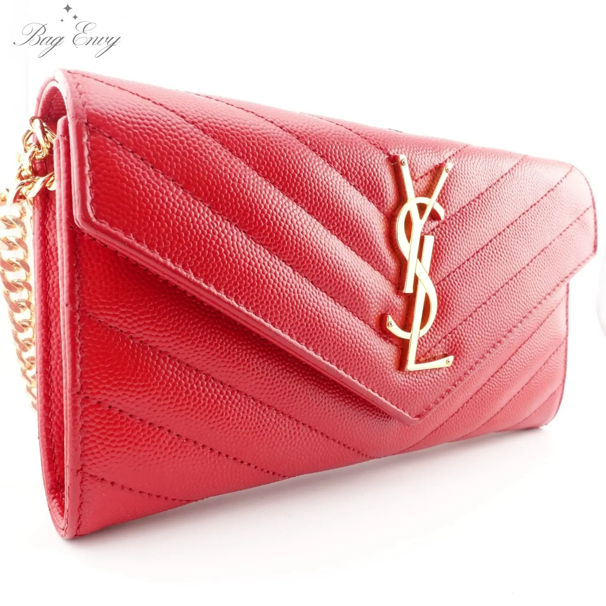 SAINT LAURENT Grain de Poudre Chevron YSL Clutch on Chain