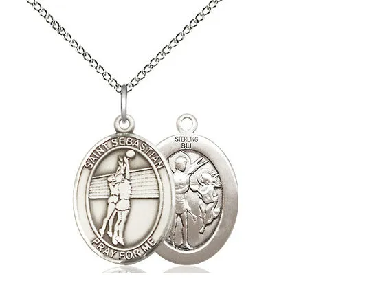 Saint Sebastian Volleyball Silver Pendant With Chain