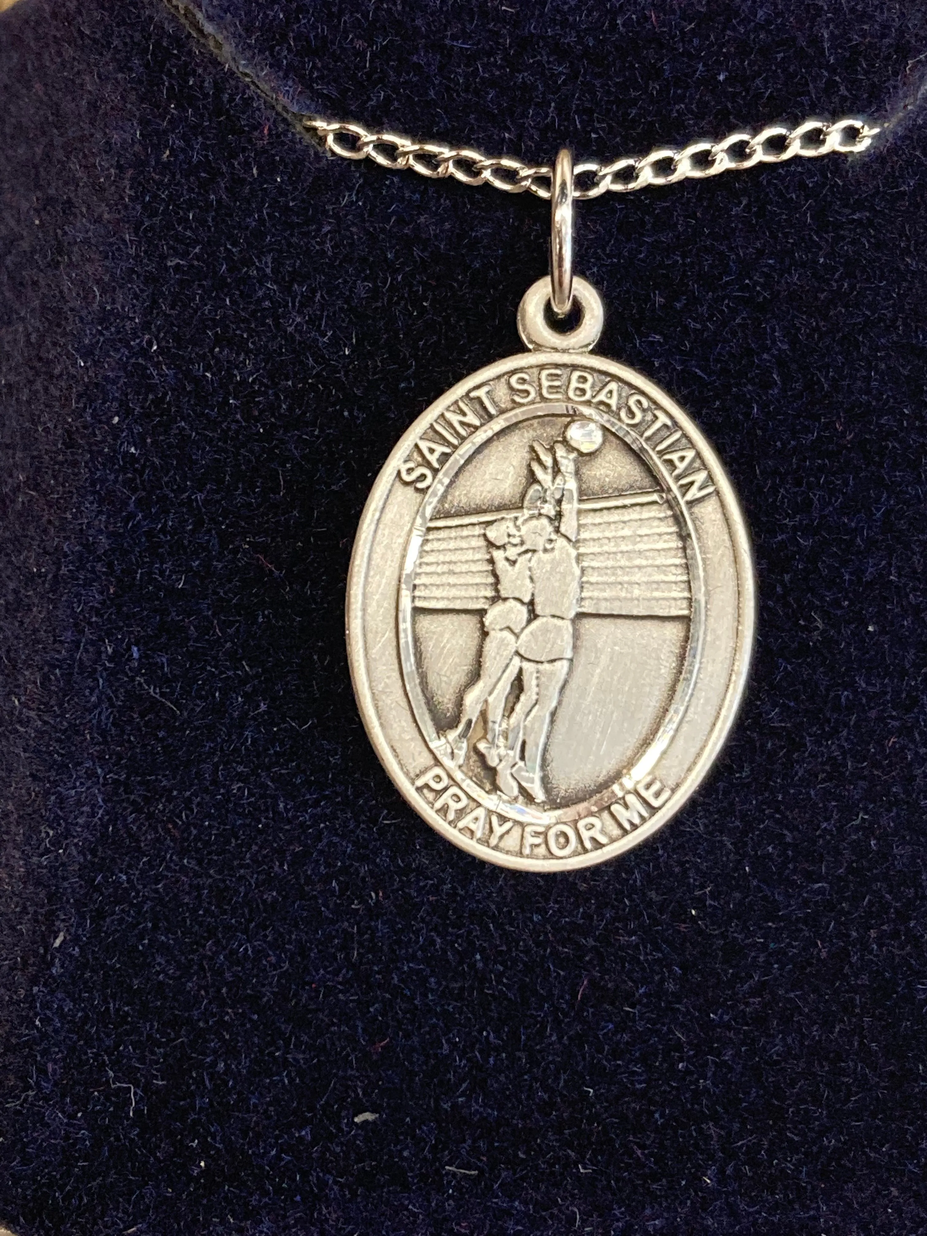 Saint Sebastian Volleyball Silver Pendant With Chain