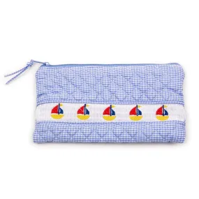 Smocked Blue Sailboat Zip Pouch