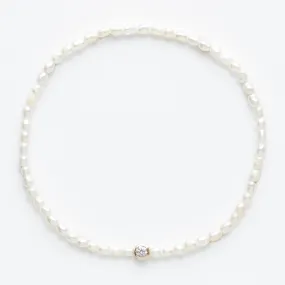 Solitaire Diamond Pearl Beaded Stretch Bracelet