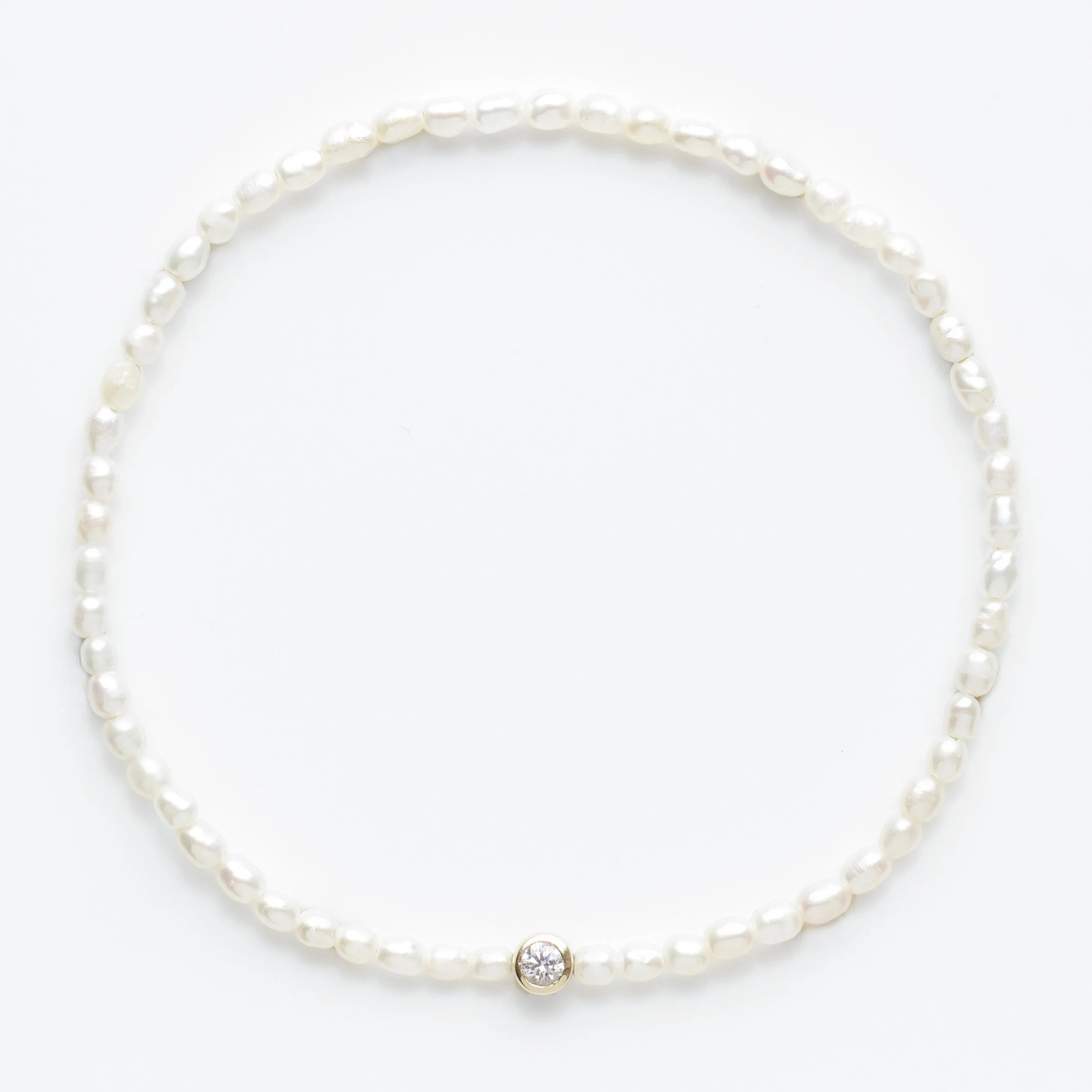 Solitaire Diamond Pearl Beaded Stretch Bracelet