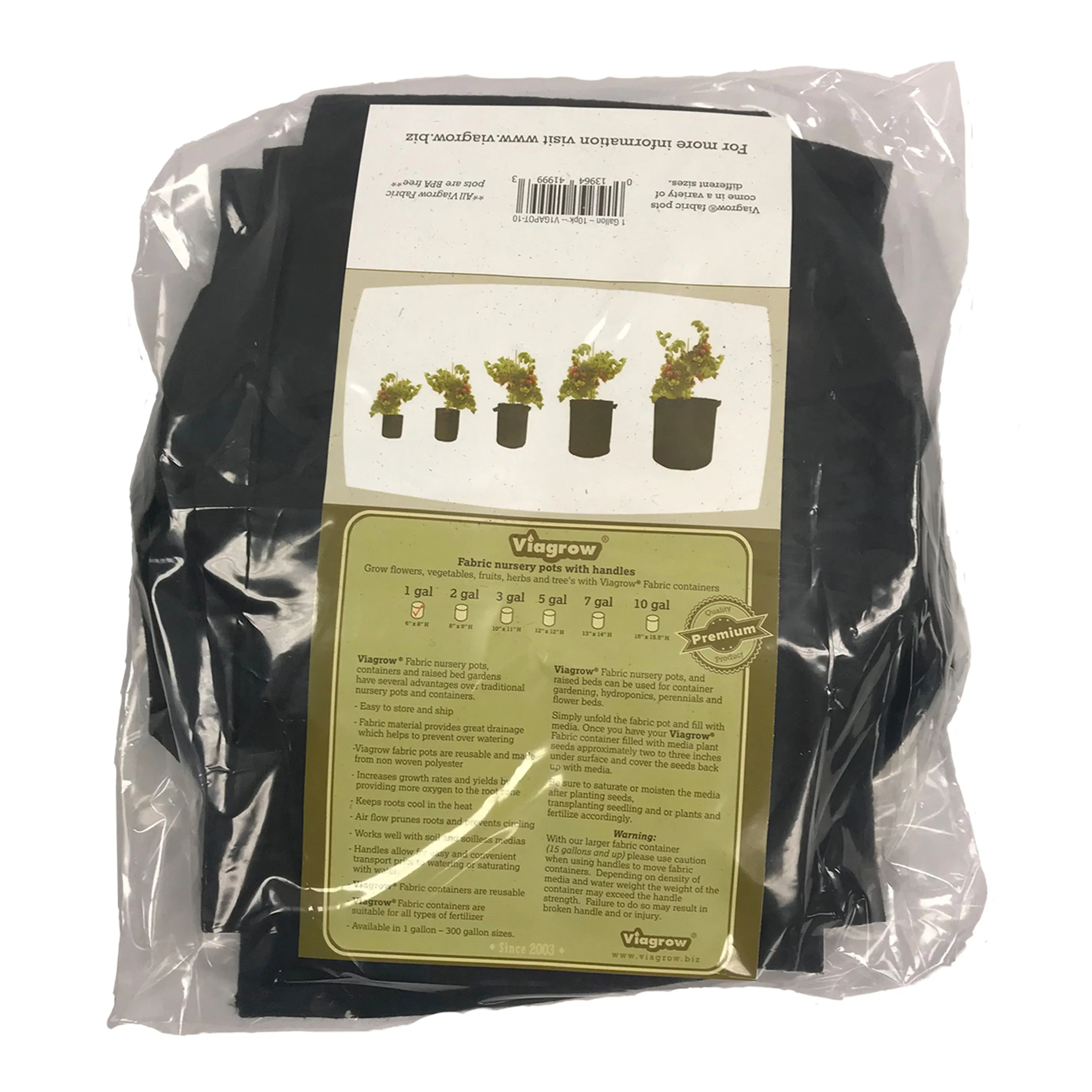 Viagrow Fabric Aeration Grow Bags with Handles (Case)