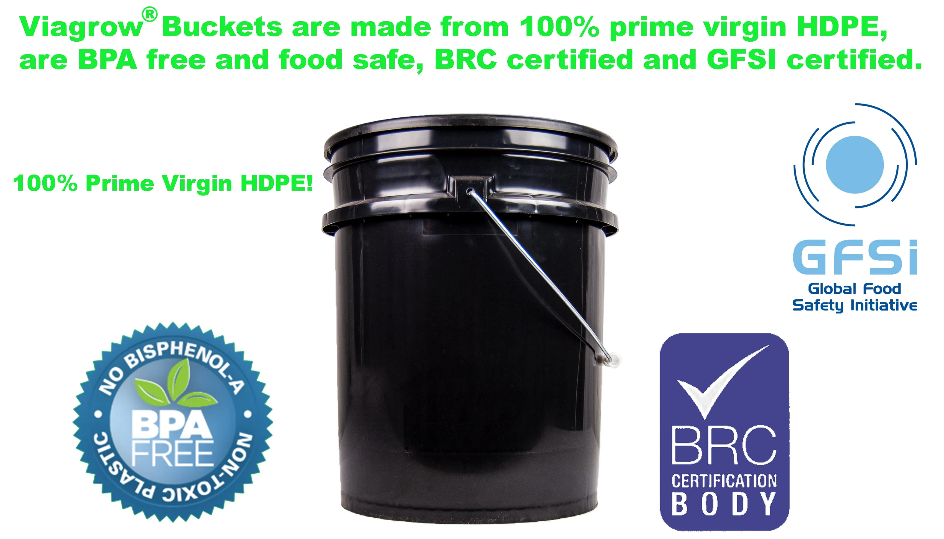 Viagrow Hydroponic Bucket, 1-Site, Black