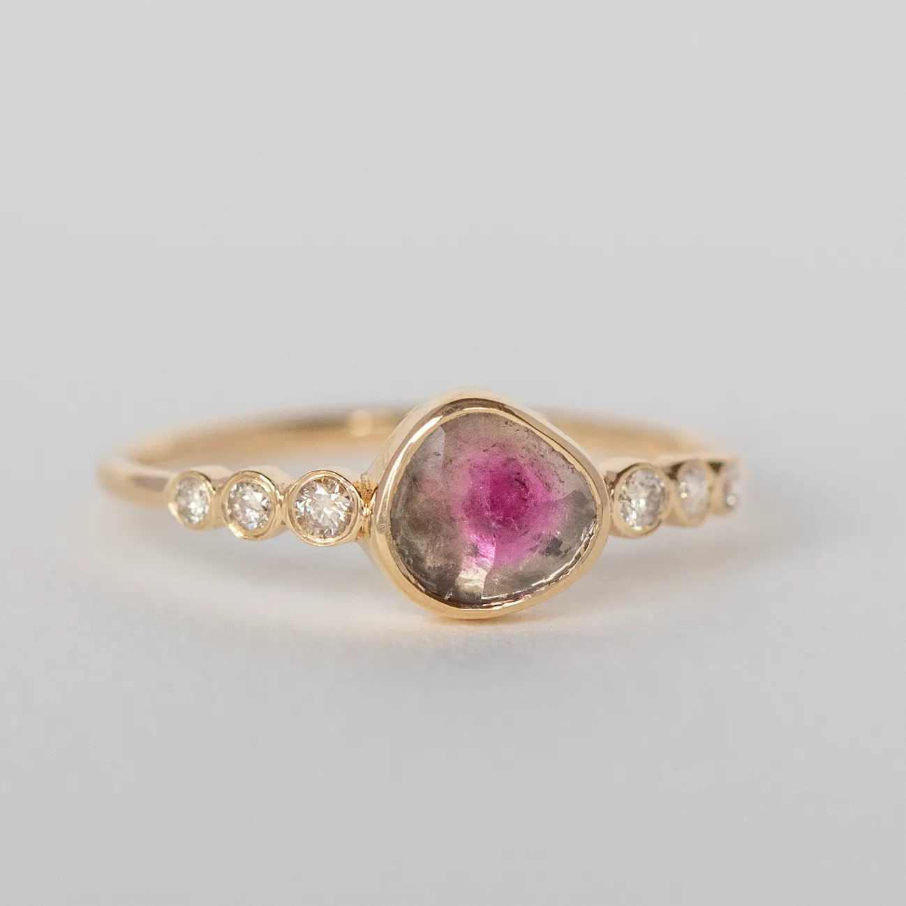 Watermelon Tourmaline and Diamonds Ring