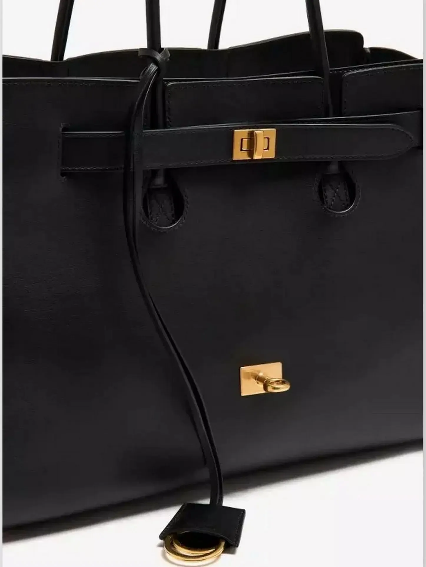 Women’s Black Large Carry-All Travel Tote with Gold-Tone Hardware