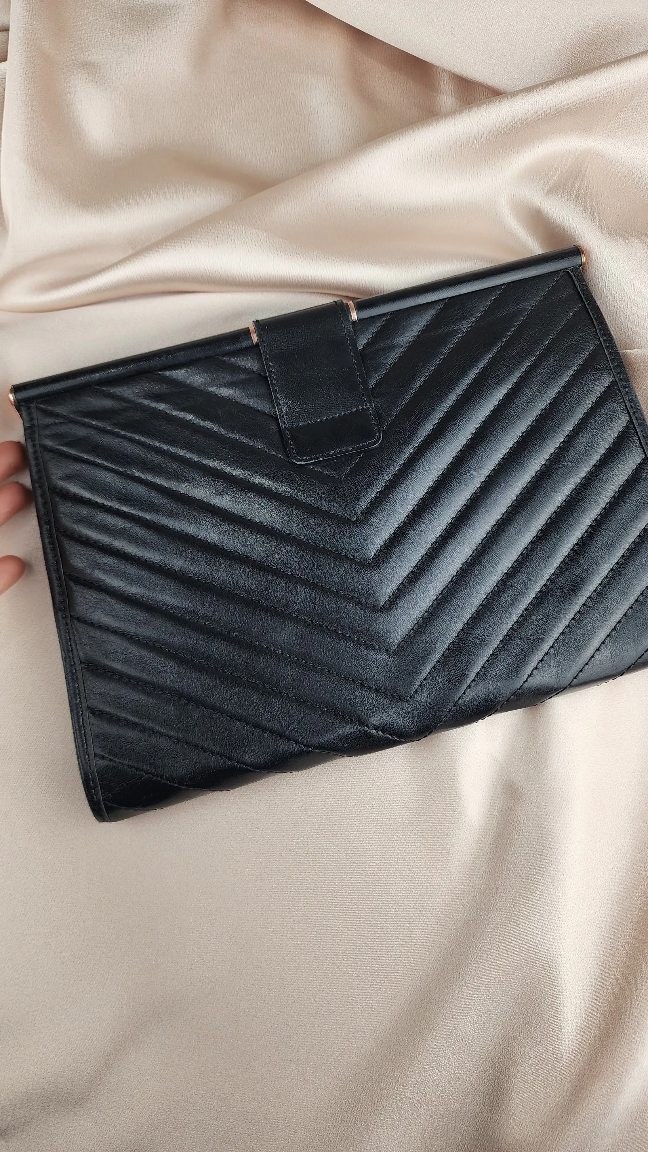 YSL Vintage Leather V Stitch Clutch