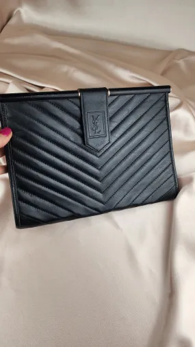 YSL Vintage Leather V Stitch Clutch