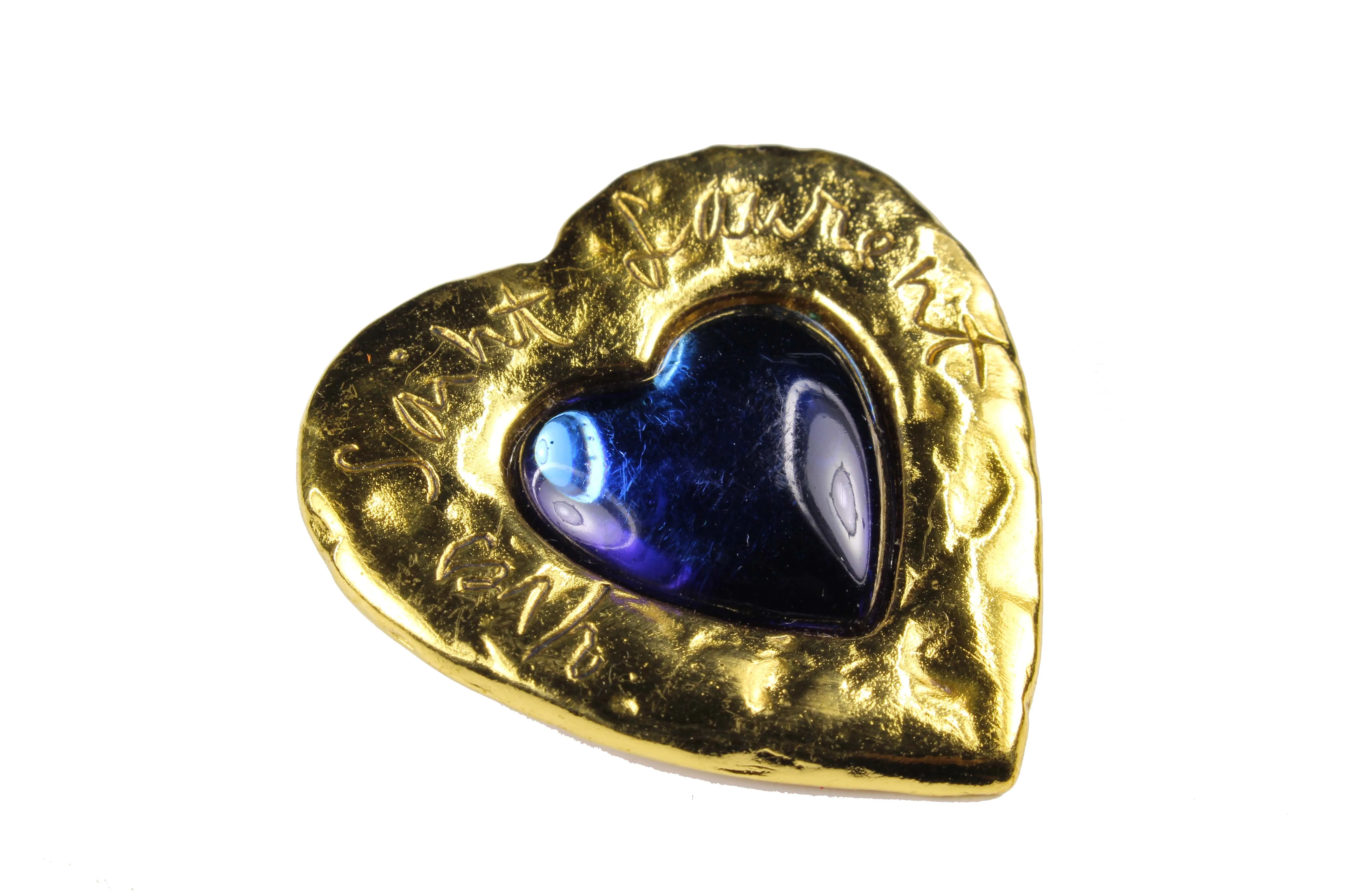 YVES SAINT LAURENT blue heart brooch earrings set