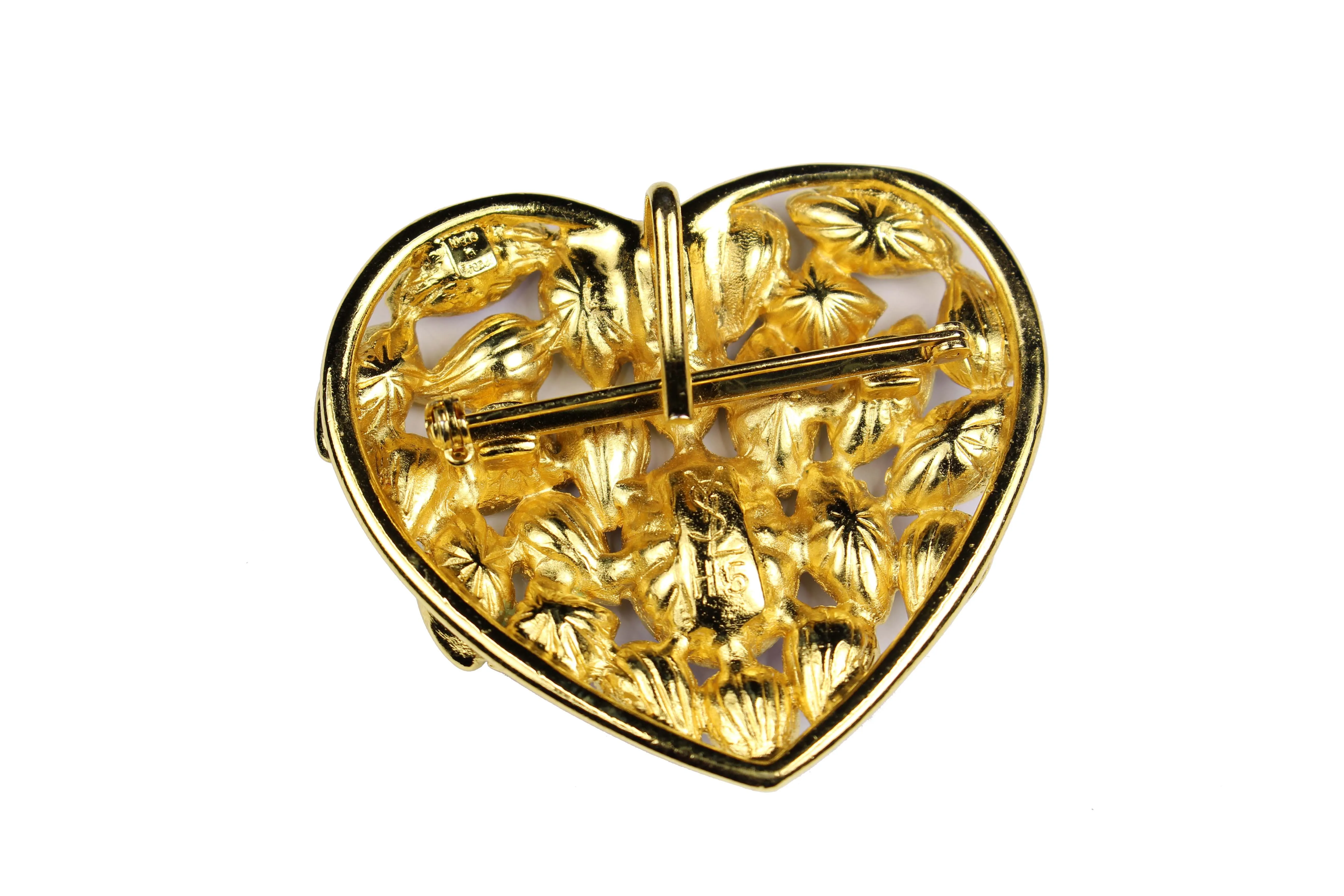 YVES SAINT LAURENT blue heart pendant brooch