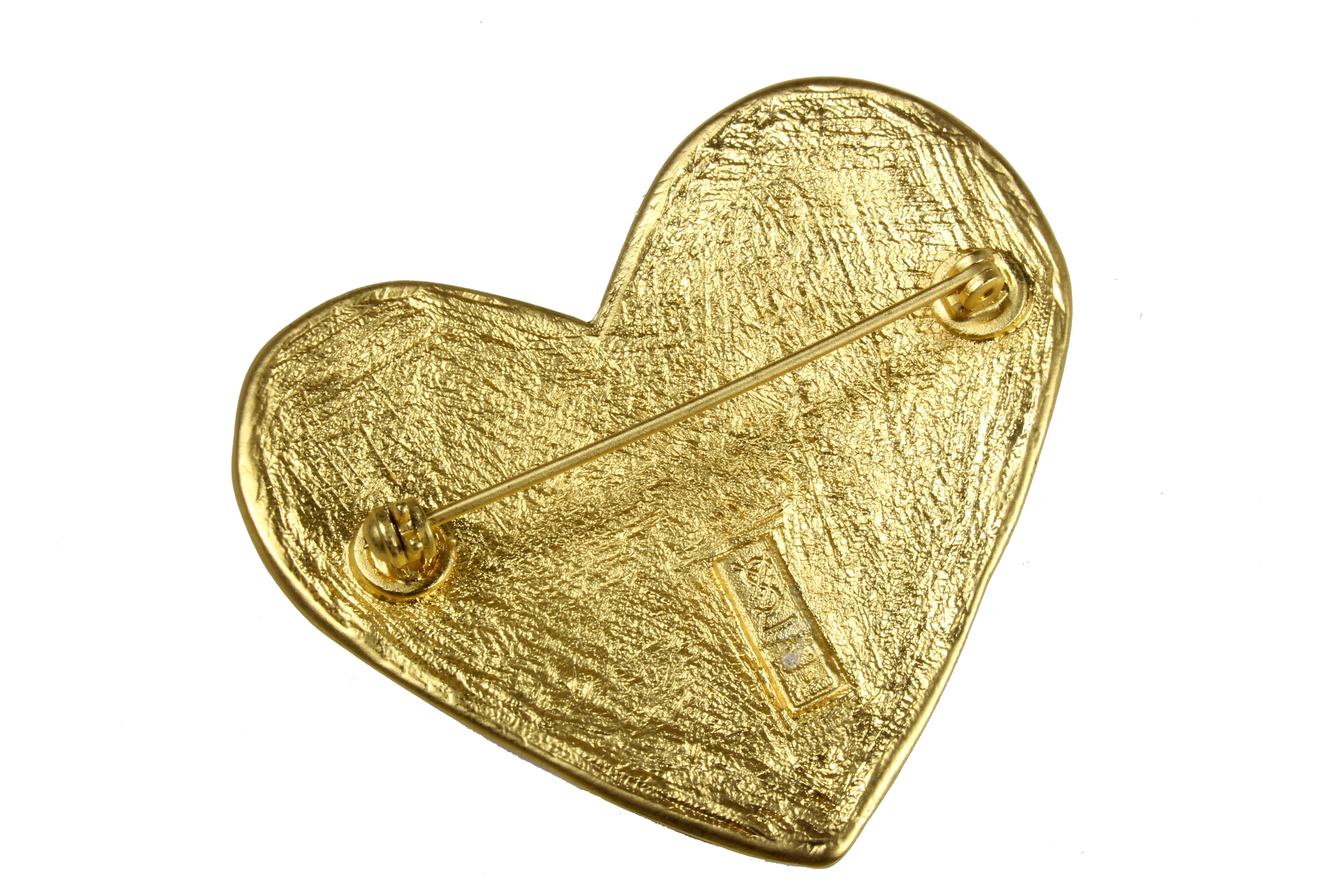 YVES SAINT LAURENT honeycomb gold heart brooch