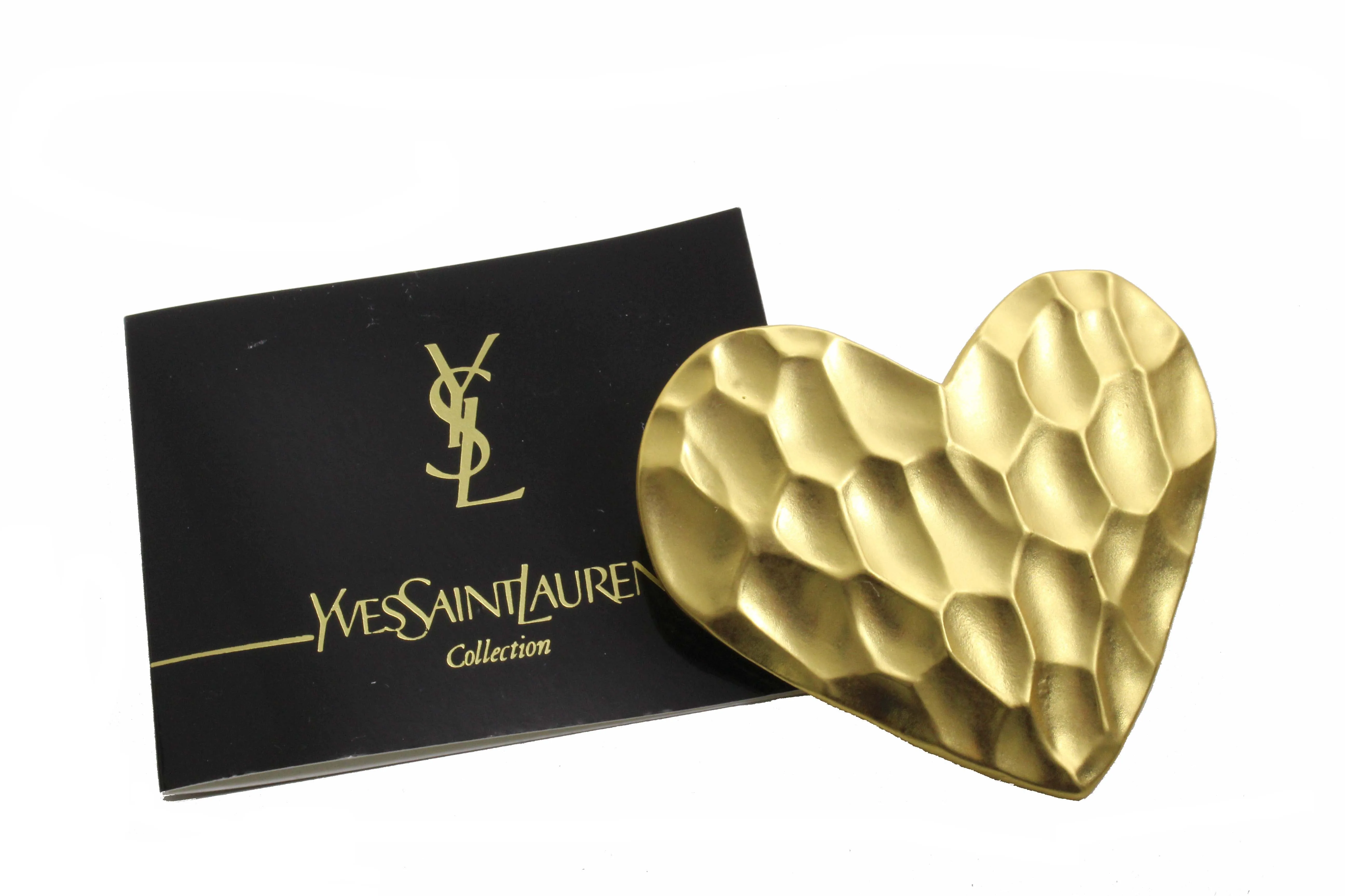 YVES SAINT LAURENT honeycomb gold heart brooch