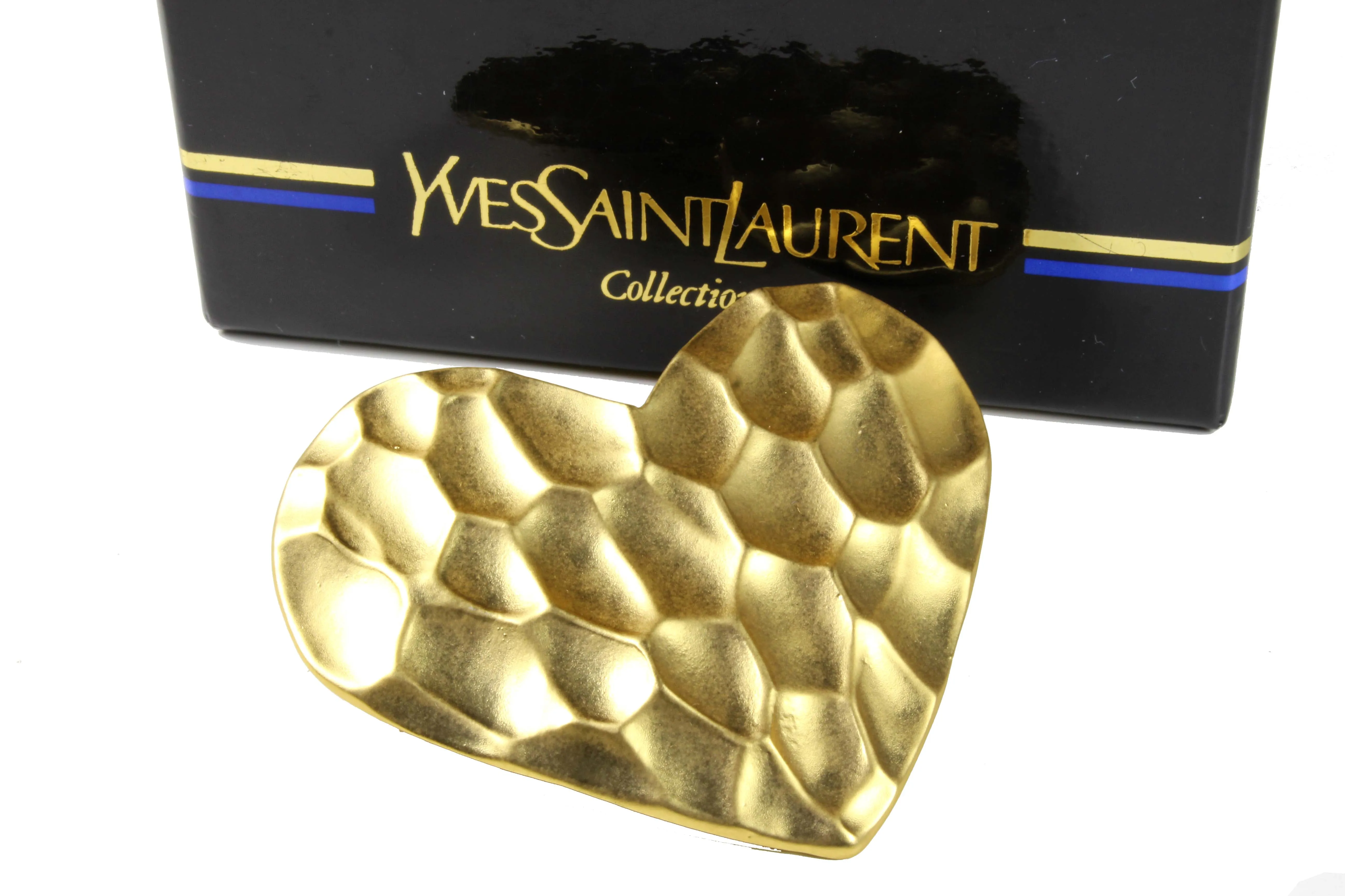 YVES SAINT LAURENT honeycomb gold heart brooch