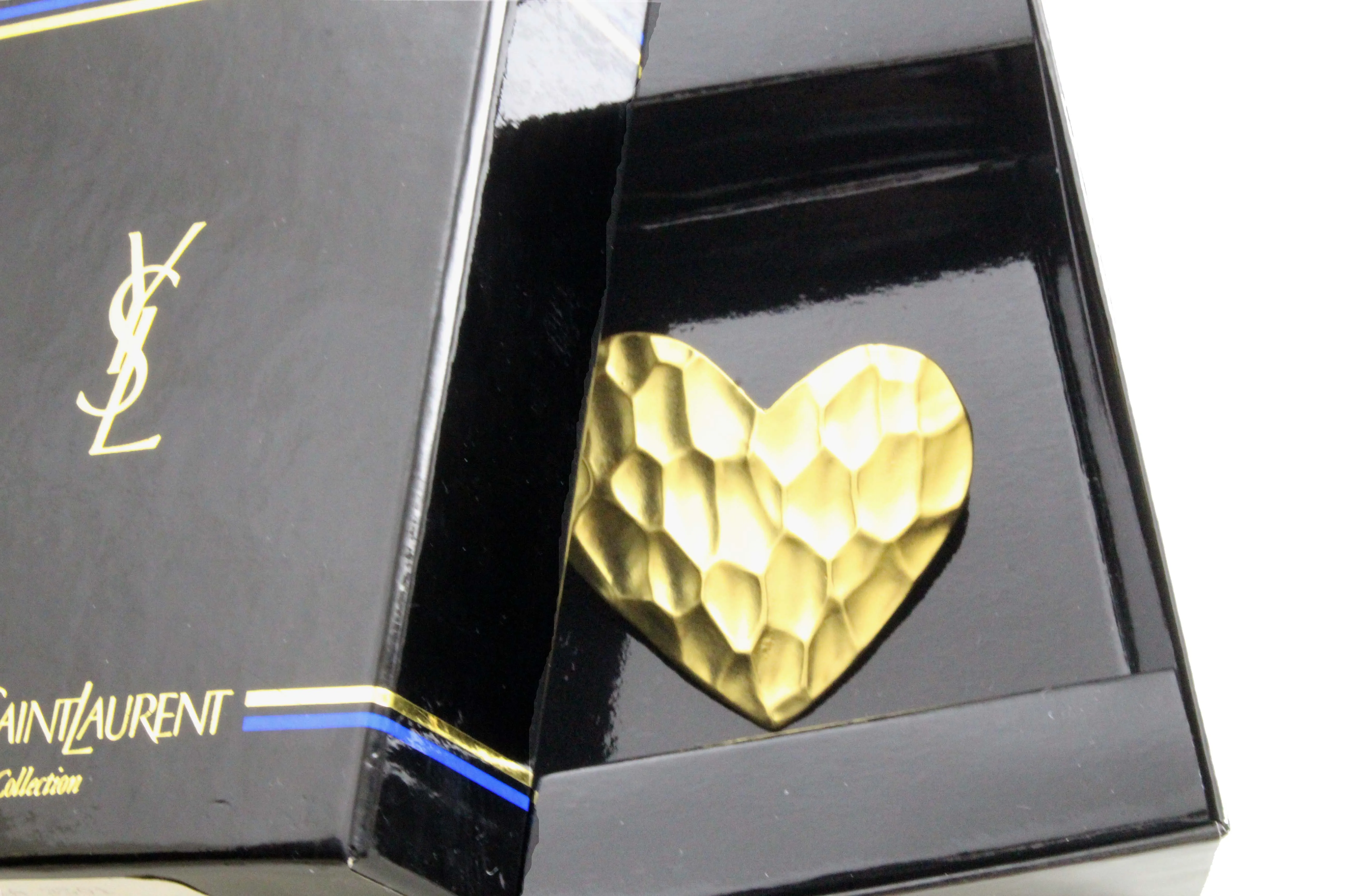 YVES SAINT LAURENT honeycomb gold heart brooch