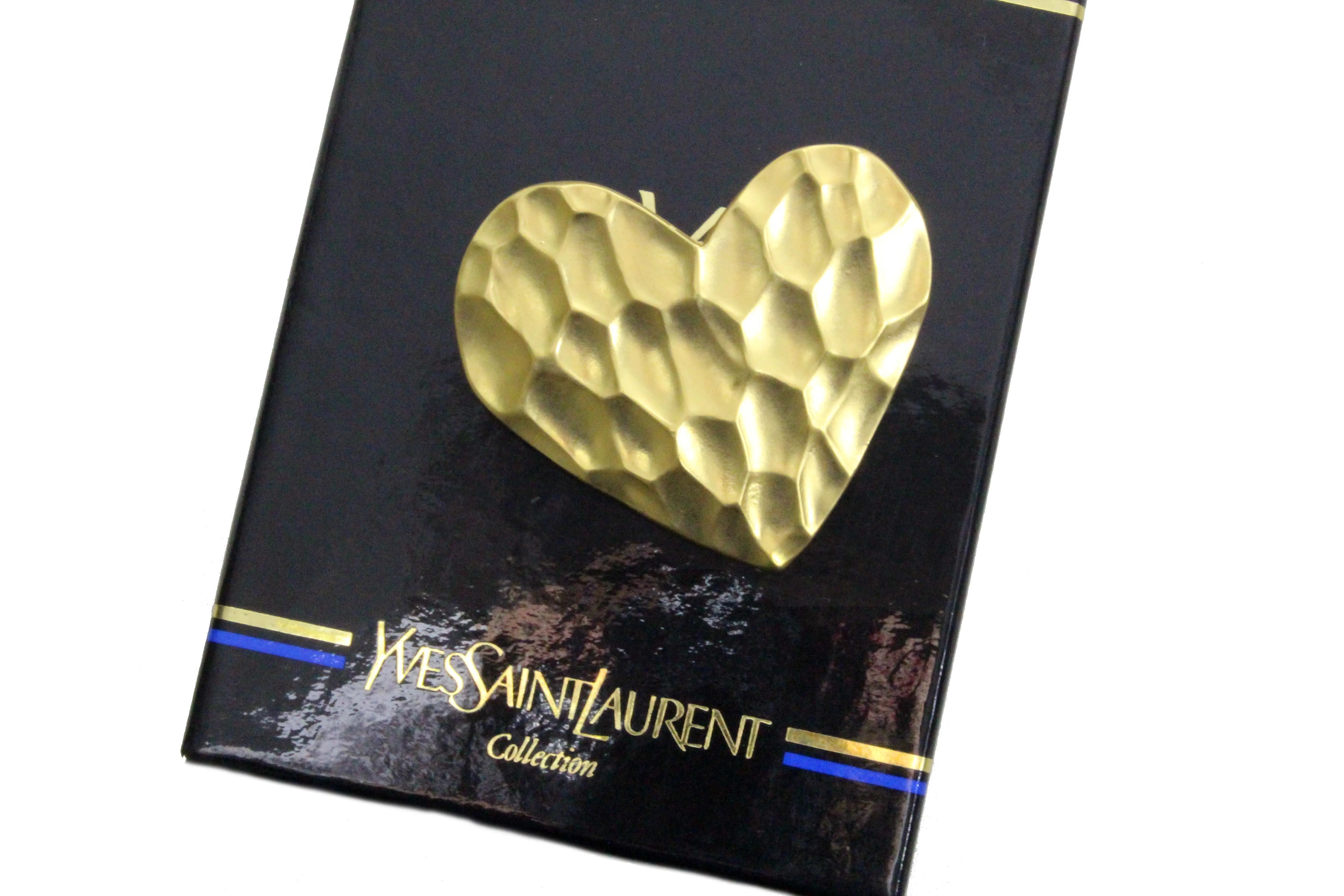 YVES SAINT LAURENT honeycomb gold heart brooch