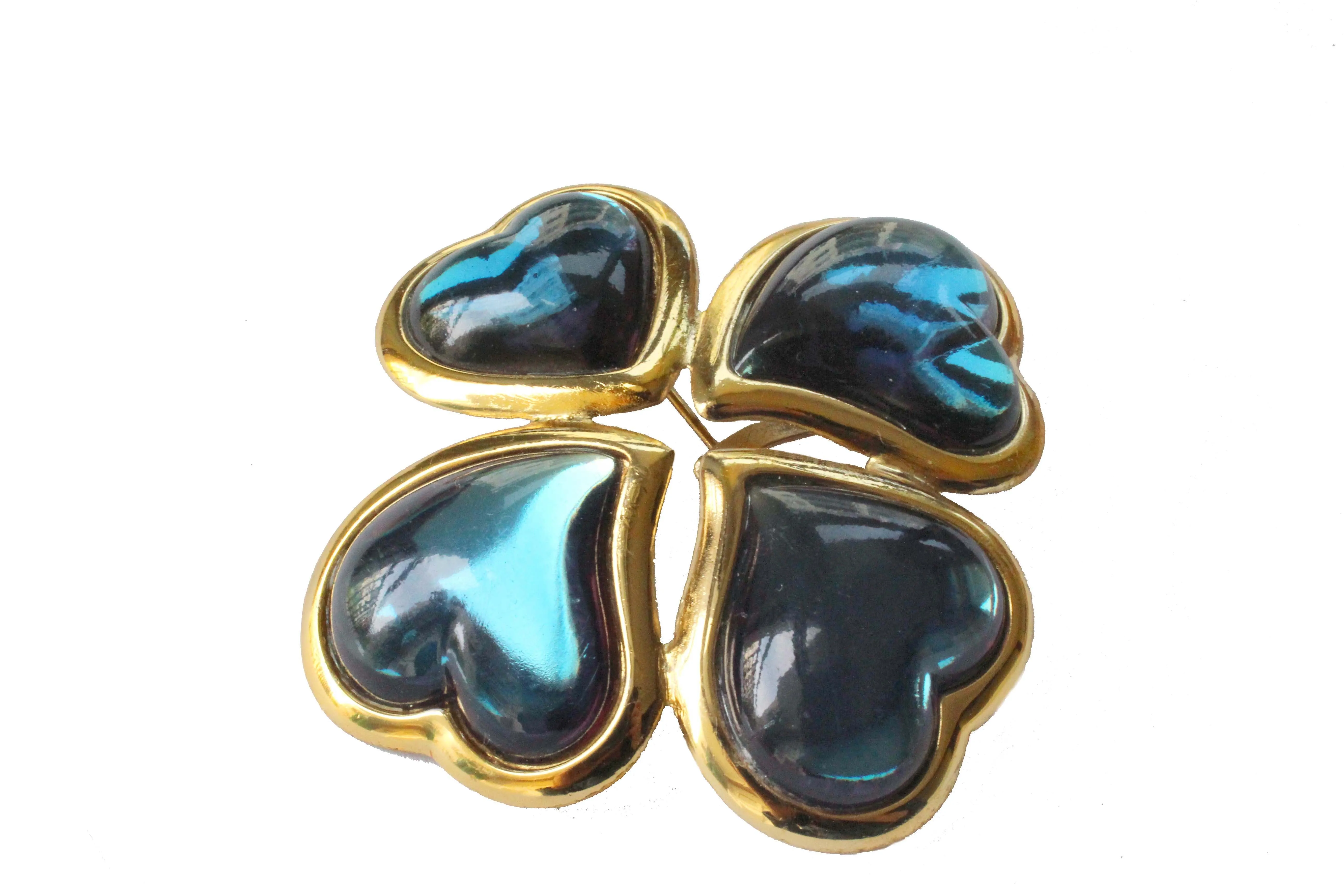 YVES SAINT LAURENT large blue clover brooch pendant