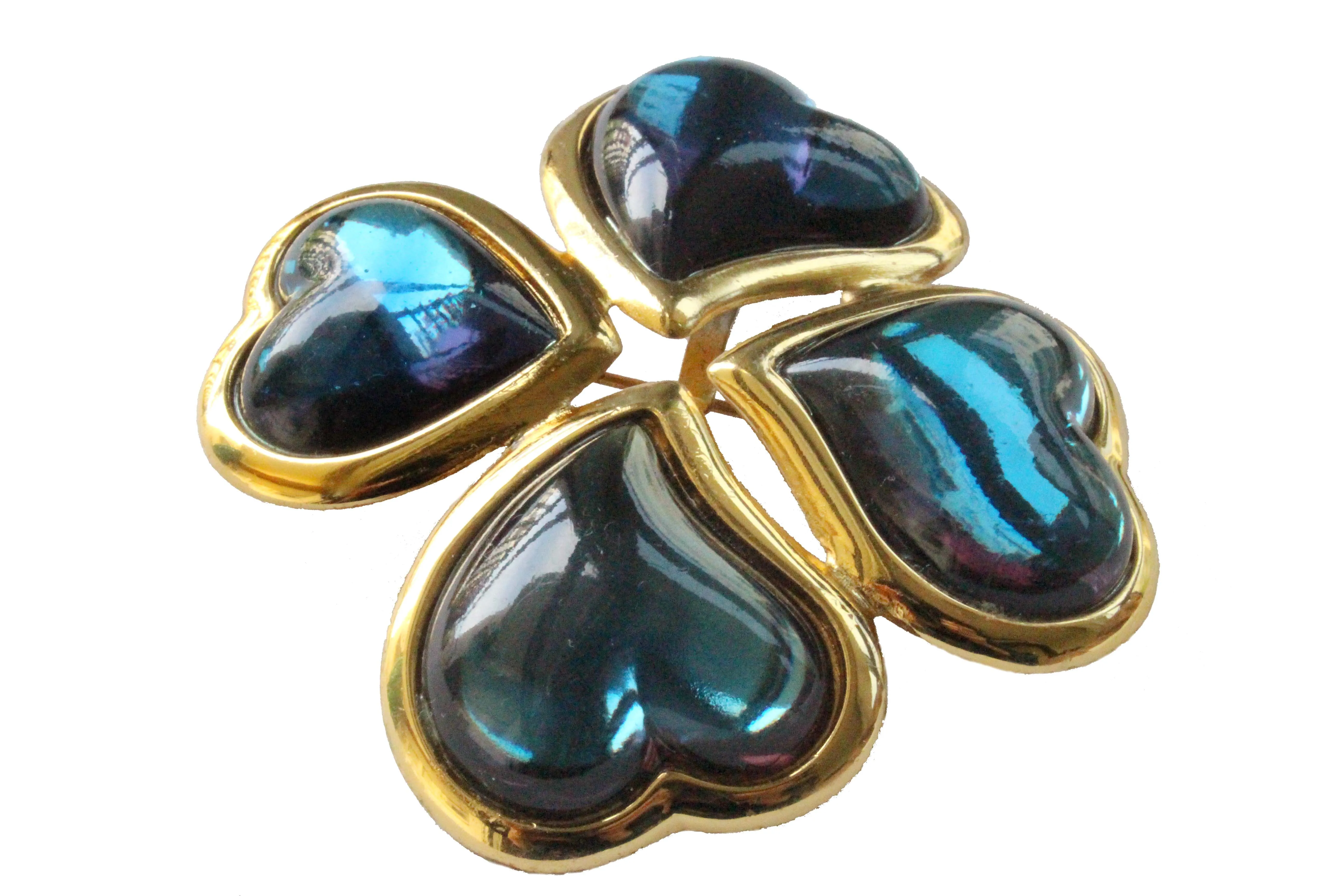 YVES SAINT LAURENT large blue clover brooch pendant