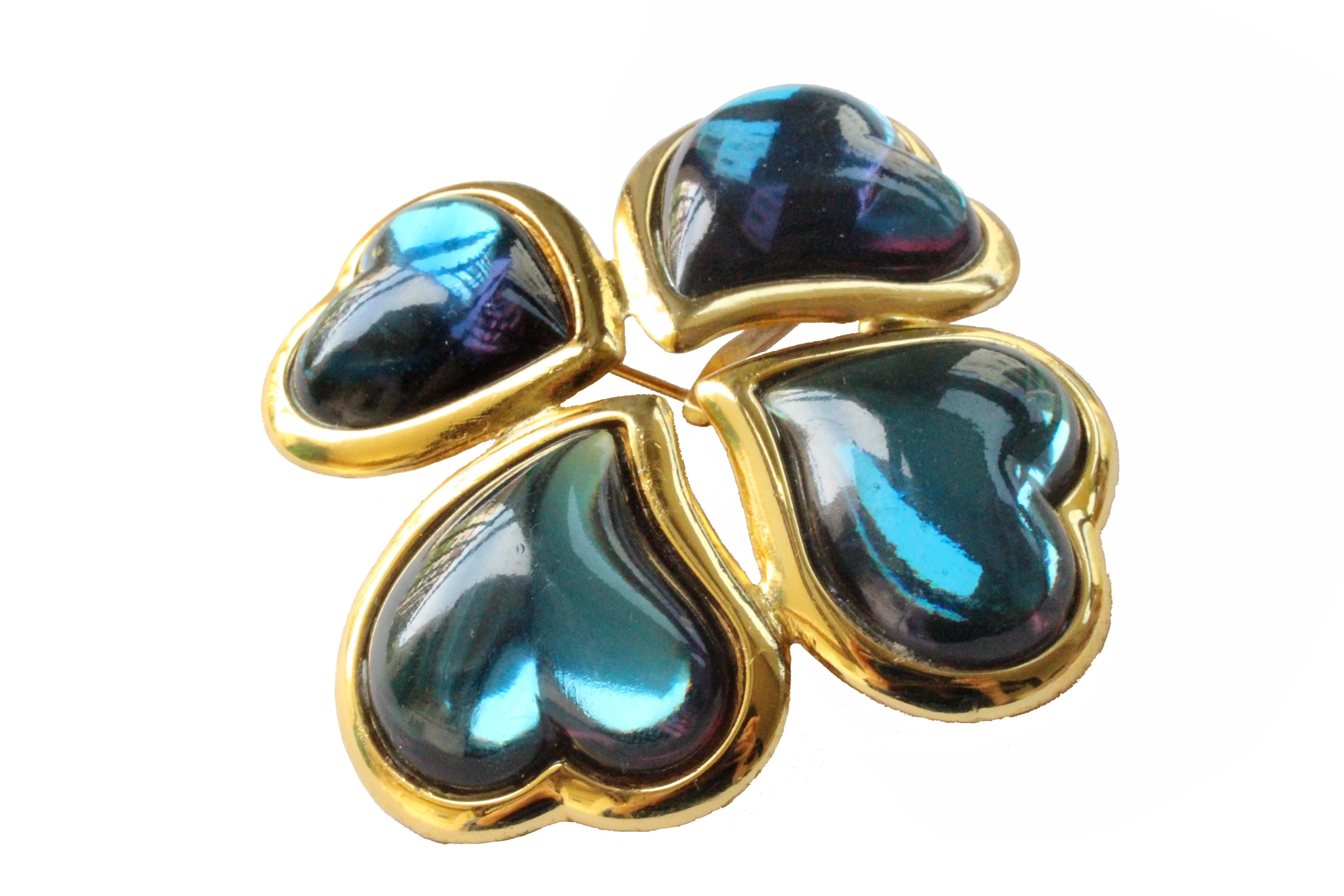 YVES SAINT LAURENT large blue clover brooch pendant