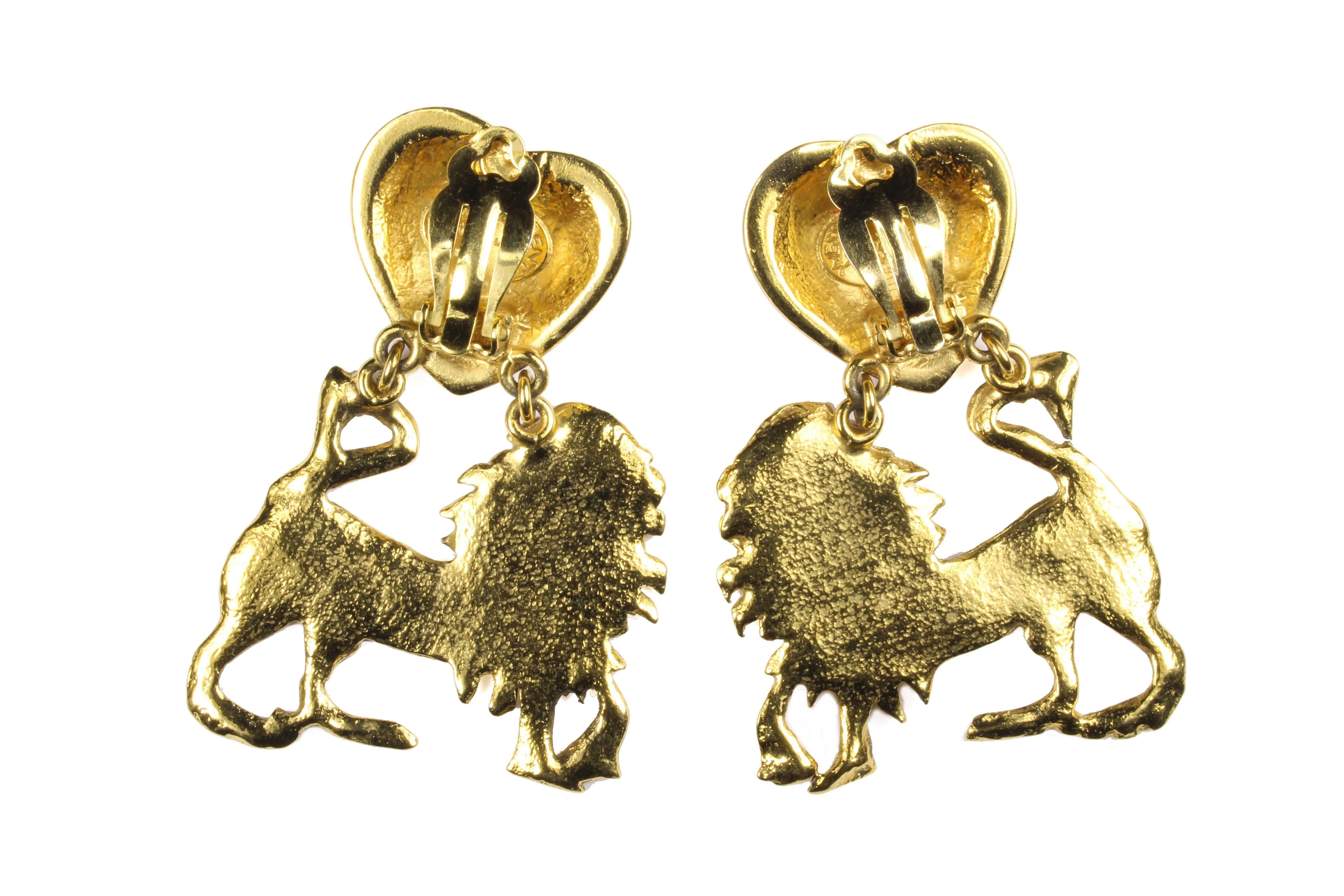 YVES SAINT LAURENT lion red heart earrings