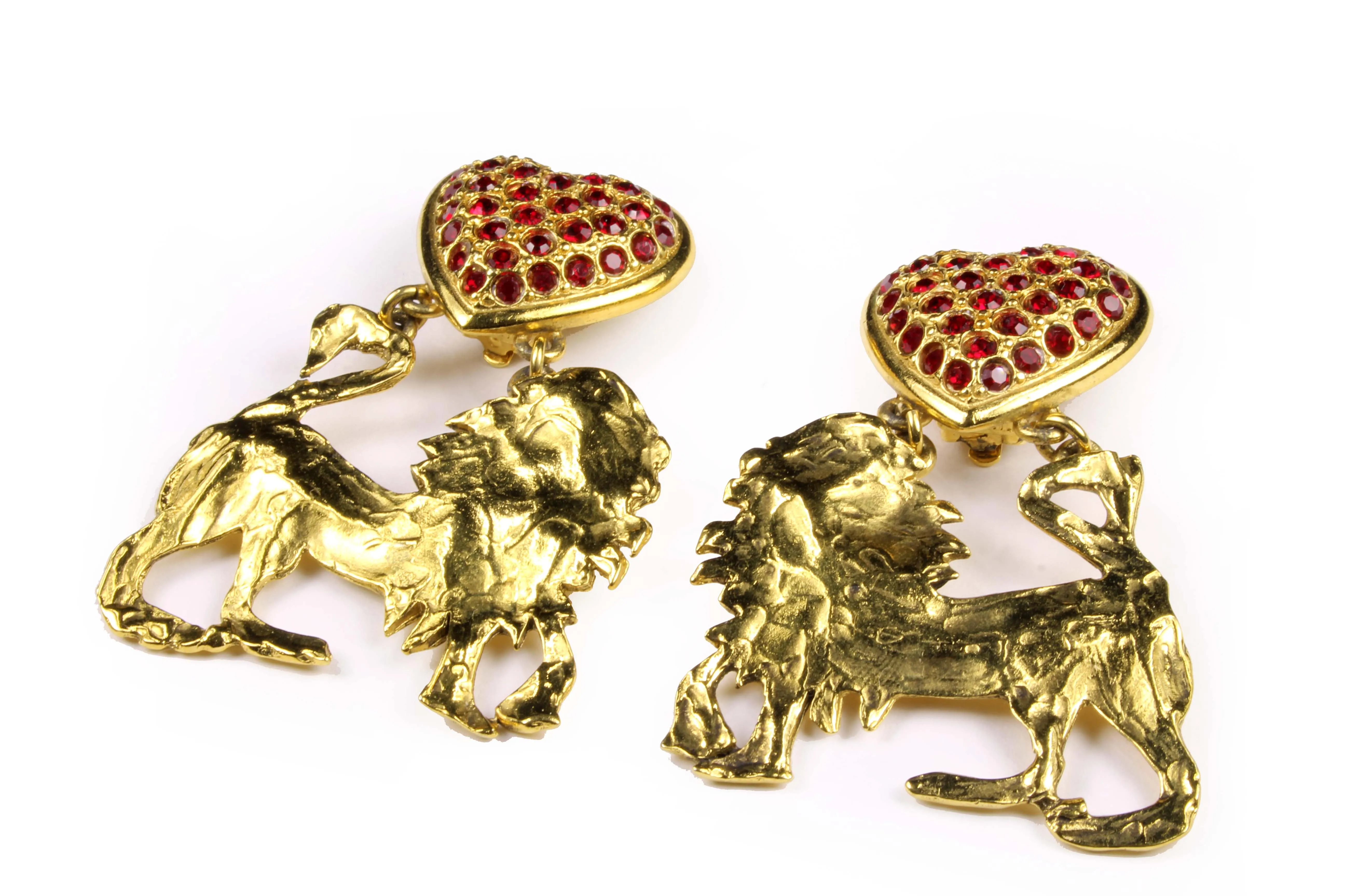 YVES SAINT LAURENT lion red heart earrings